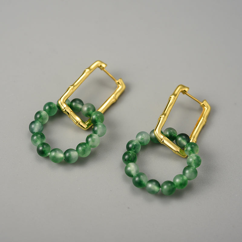 Natural Agate Bamboo - Hoop Earrings | NEW