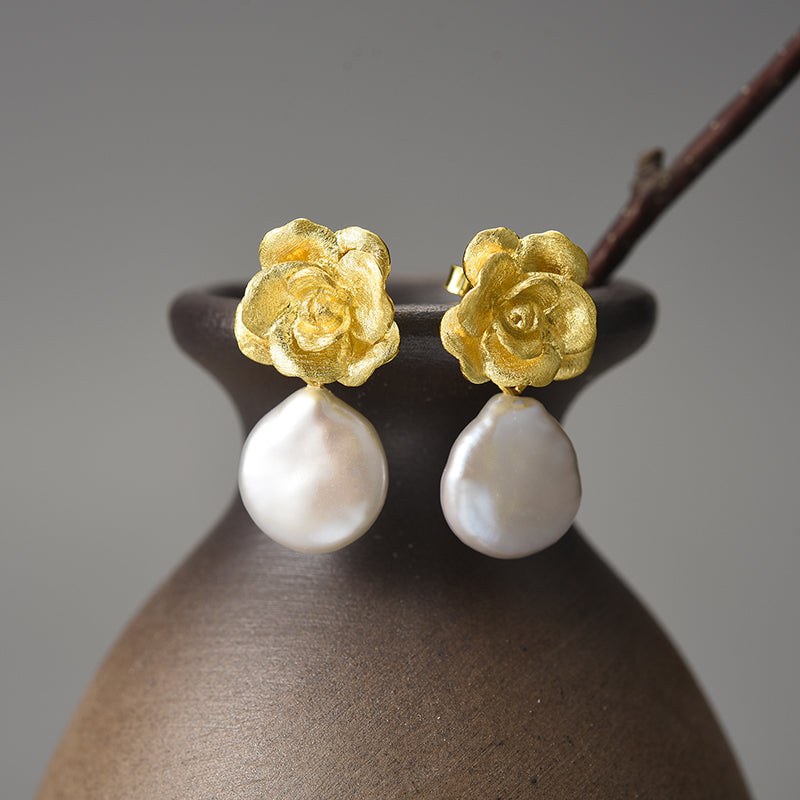 Mother Pearl Camellia - Dangle Earrings | NEW
