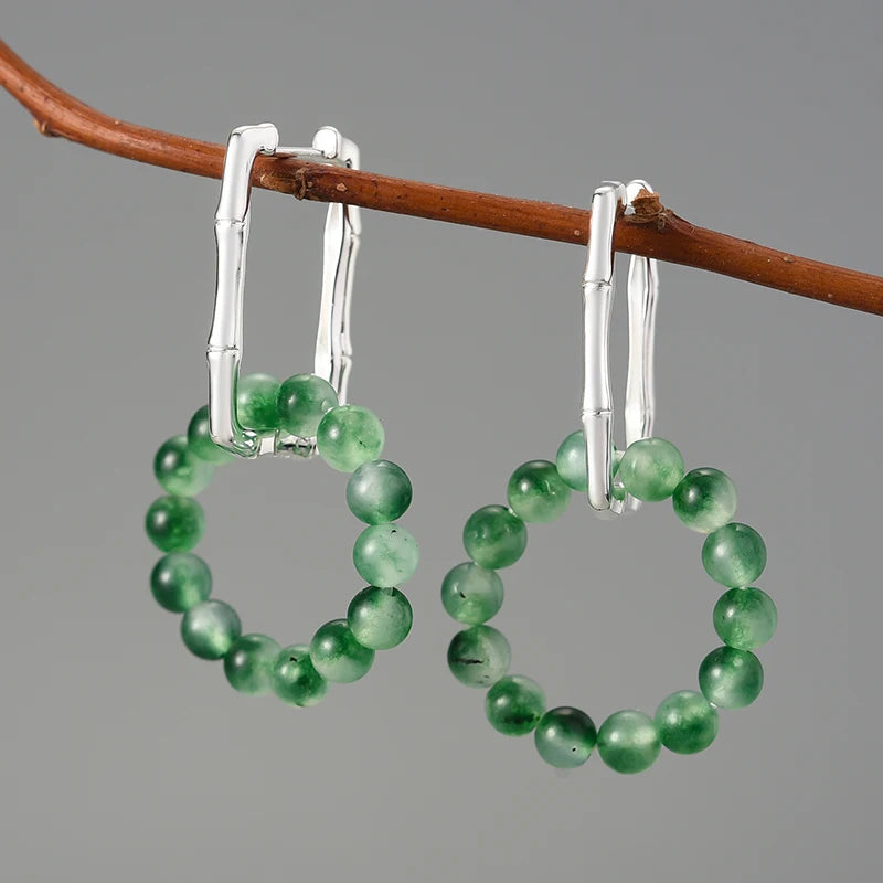 Natural Agate Bamboo - Hoop Earrings | NEW