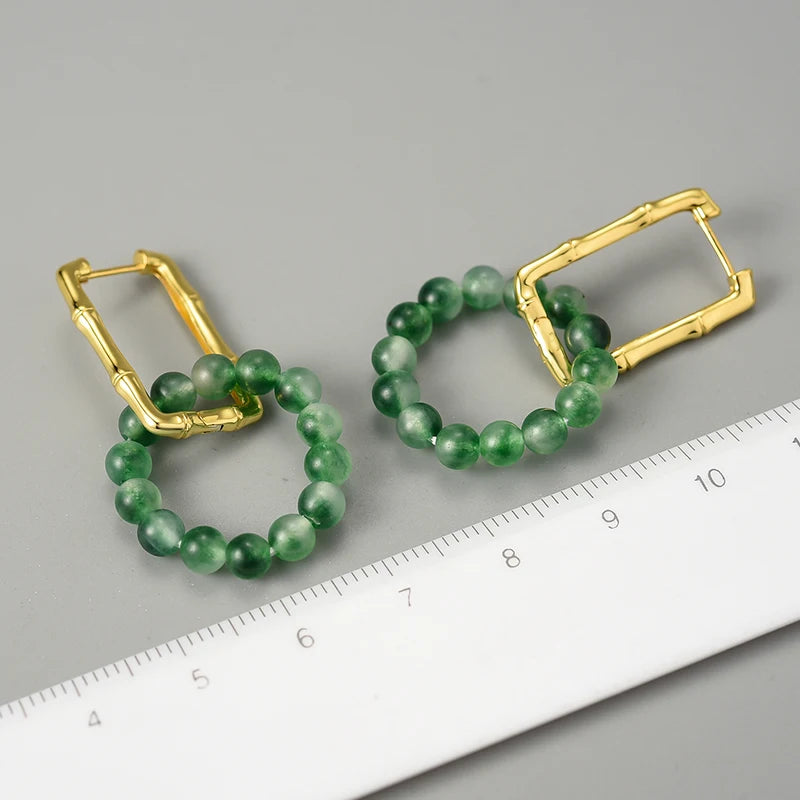 Natural Agate Bamboo - Hoop Earrings | NEW