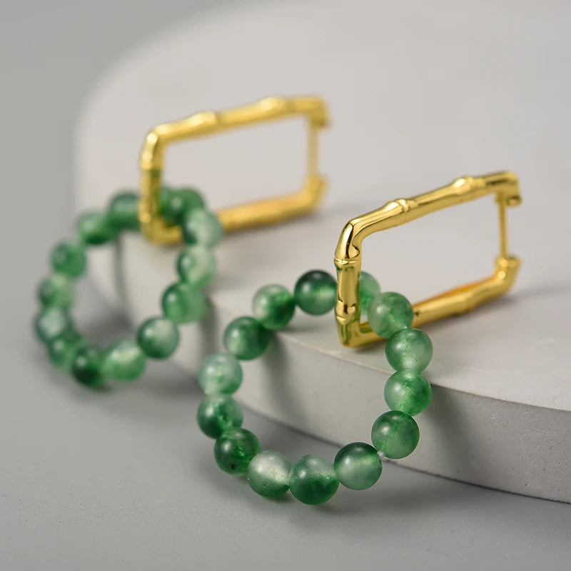 Natural Agate Bamboo - Hoop Earrings | NEW