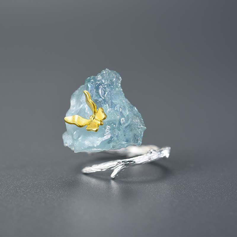 Aquamarine Butterfly - Adjustable Ring