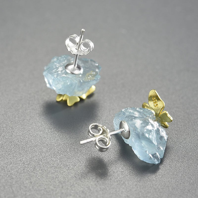 Aquamarine Butterfly - Stud Earrings
