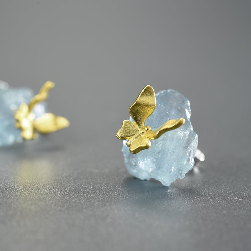 Aquamarine Butterfly - Stud Earrings