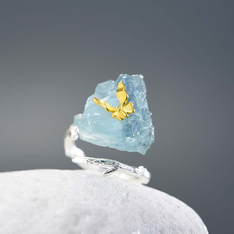 Aquamarine Butterfly - Adjustable Ring