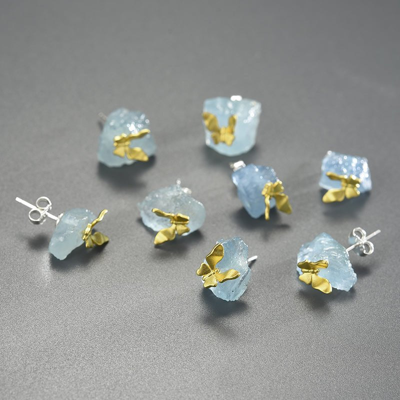 Aquamarine Butterfly - Stud Earrings