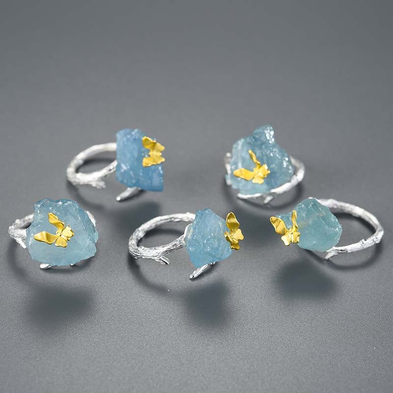 Aquamarine Butterfly - Adjustable Ring