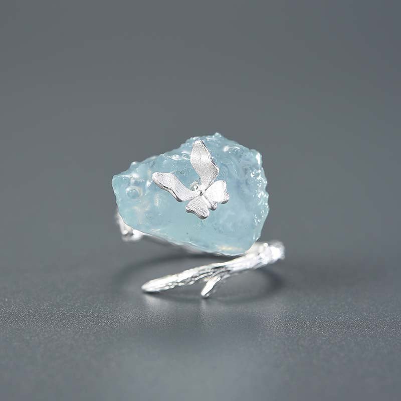 Aquamarine Butterfly - Adjustable Ring