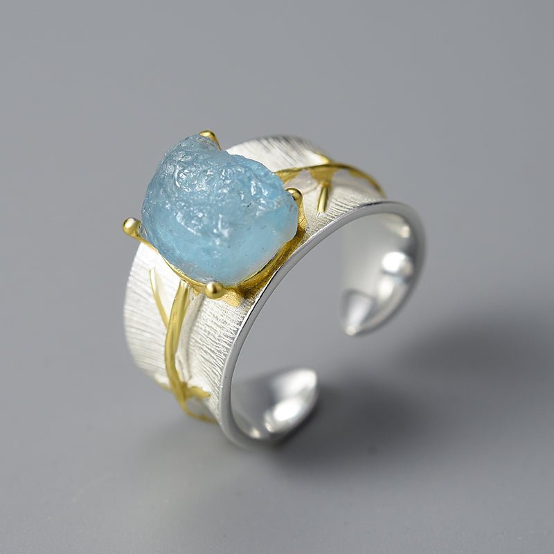 Aquamarine Flower - Adjustable Ring