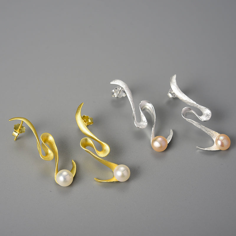 Spiral Pearl - Dangle Earrings