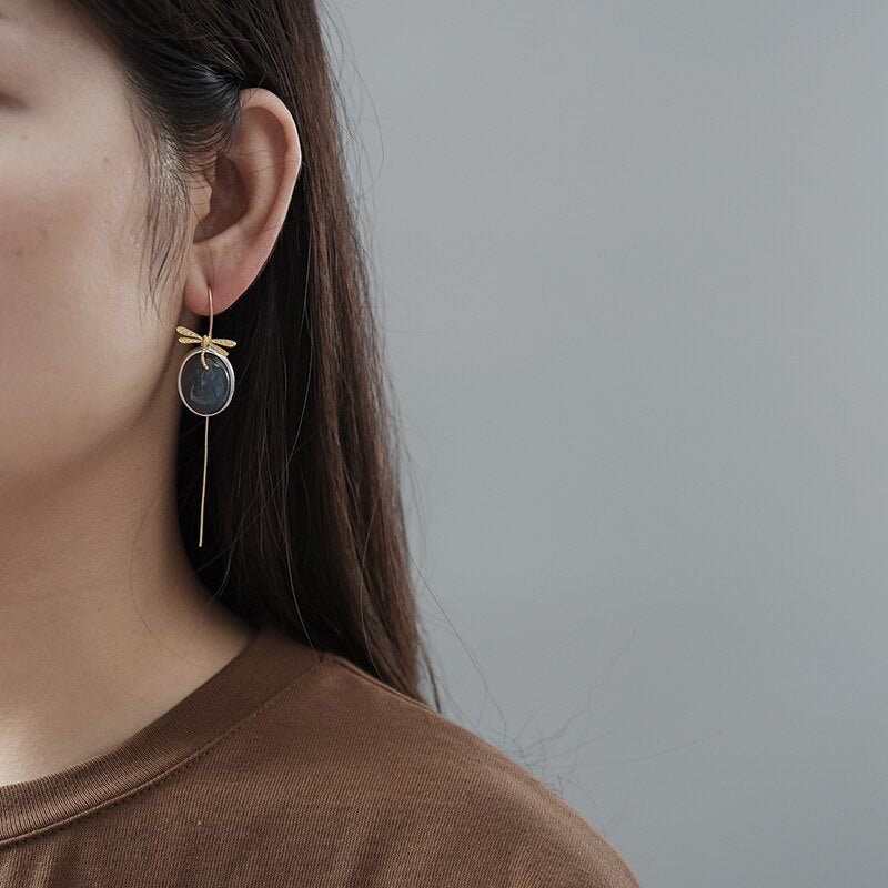 Labradorite Dragonfly - Dangle Earrings