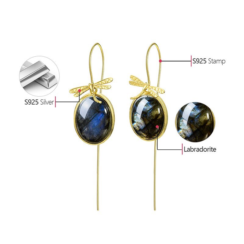Labradorite Dragonfly - Dangle Earrings