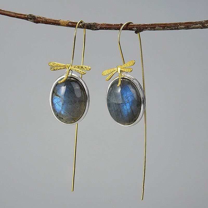 Labradorite Dragonfly - Dangle Earrings