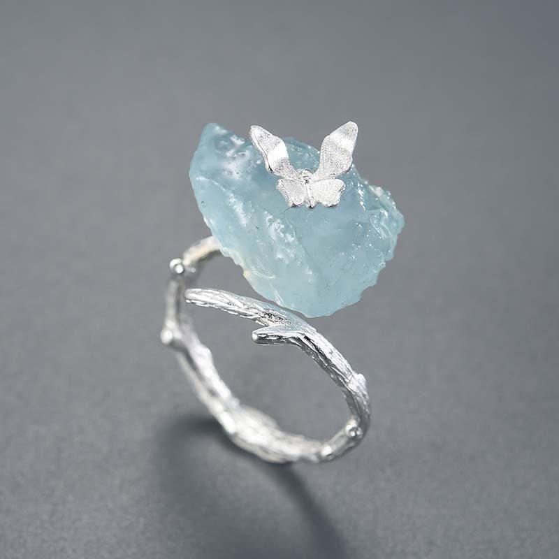 Aquamarine Butterfly - Adjustable Ring