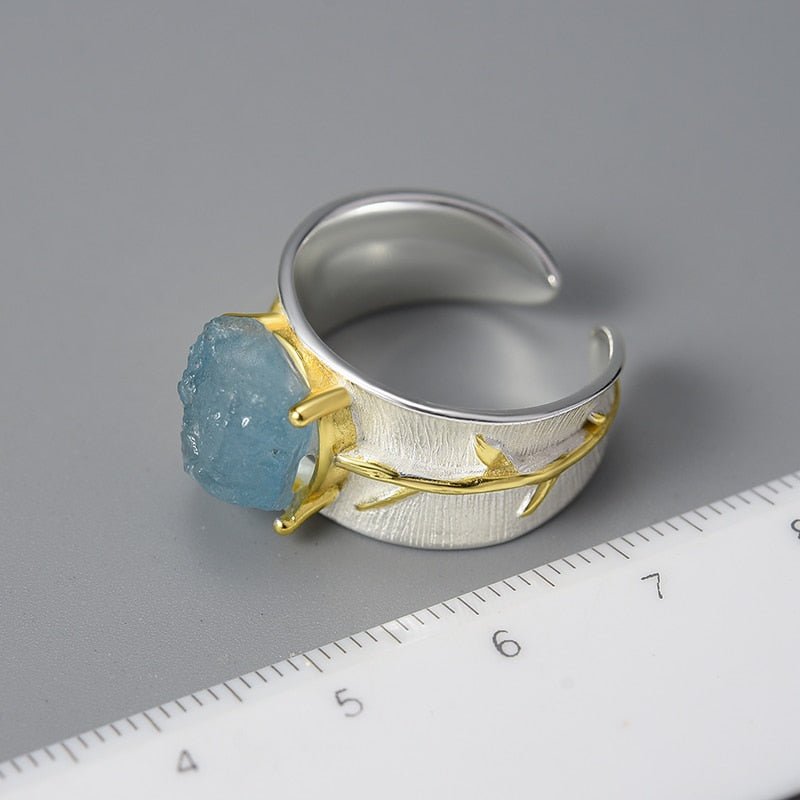 Aquamarine Flower - Adjustable Ring