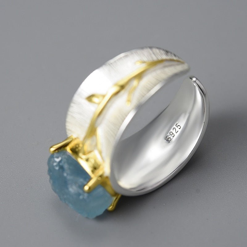 Aquamarine Flower - Adjustable Ring