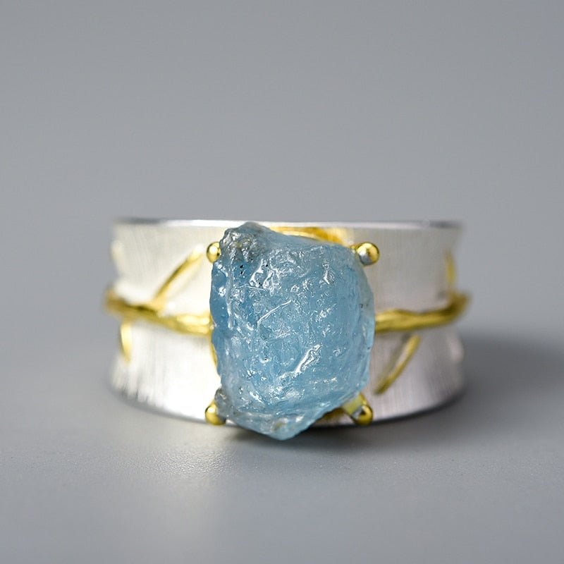 Aquamarine Flower - Adjustable Ring