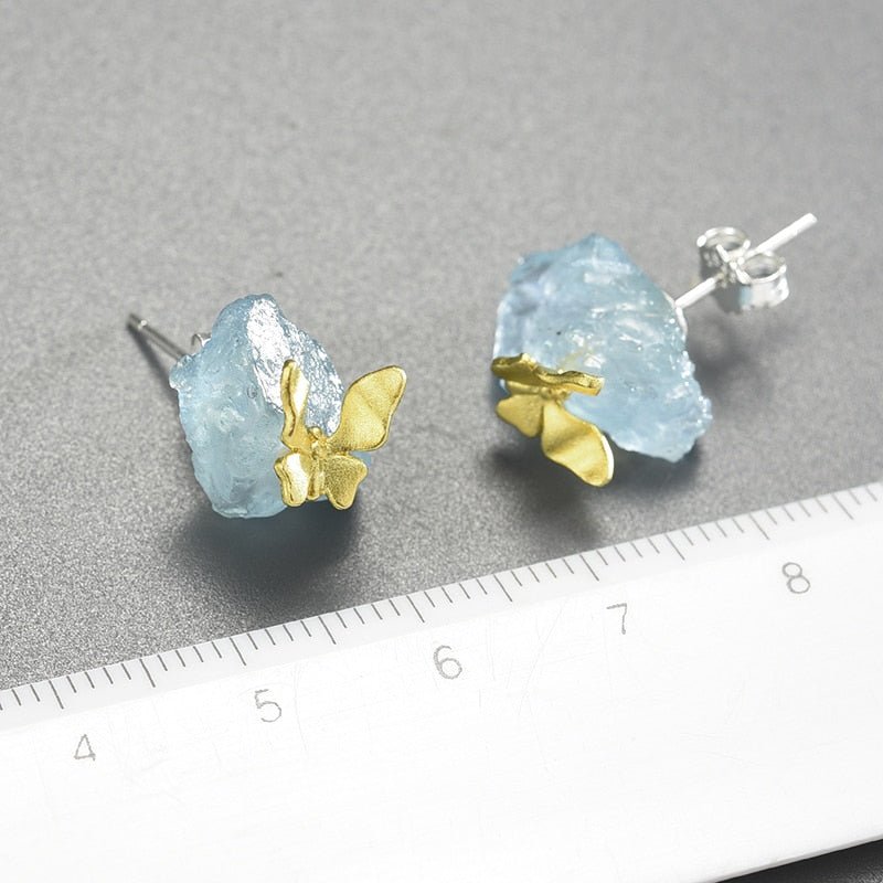 Aquamarine Butterfly - Stud Earrings