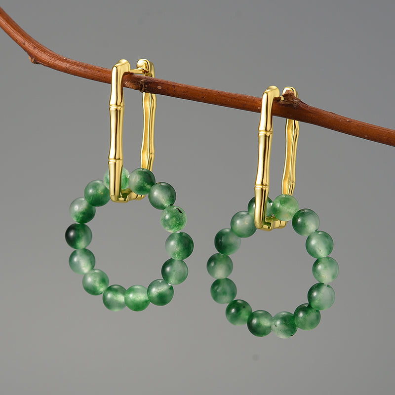 Natural Agate Bamboo - Hoop Earrings | NEW