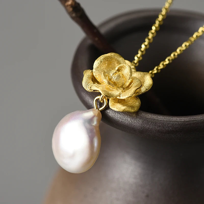 Baroque Pearl Camellia - Handmade Necklace | NEW