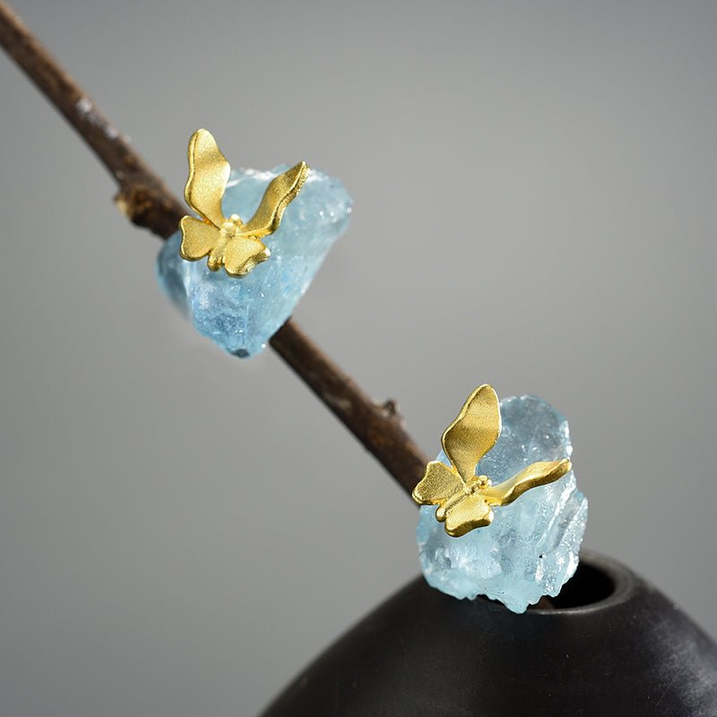 Aquamarine Butterfly - Stud Earrings