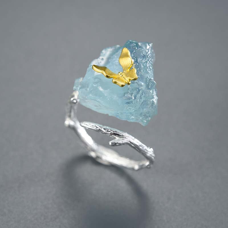 Aquamarine Butterfly - Adjustable Ring | NEW