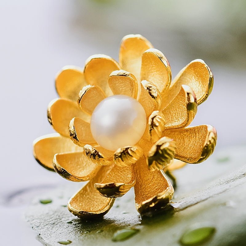 Pearl Lotus - Stud Earrings