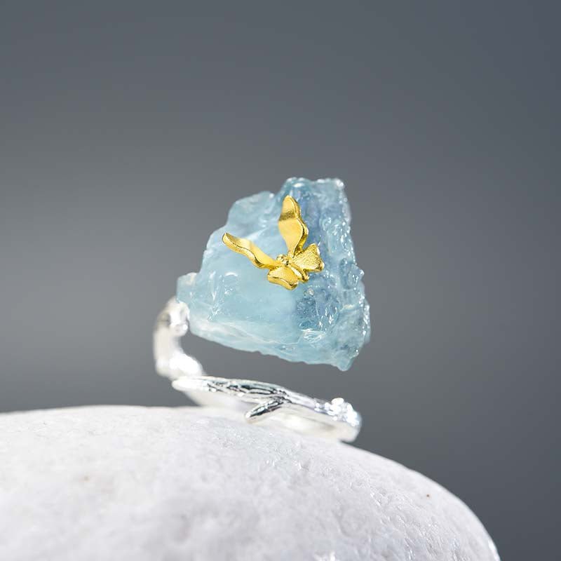 Aquamarine Butterfly - Adjustable Ring | NEW