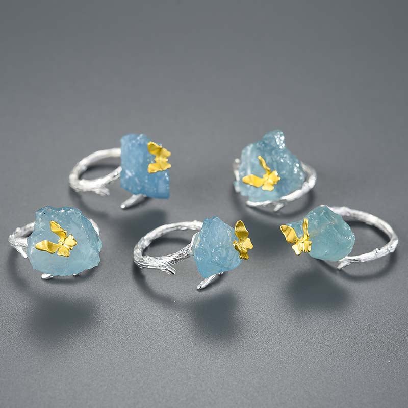 Aquamarine Butterfly - Adjustable Ring | NEW