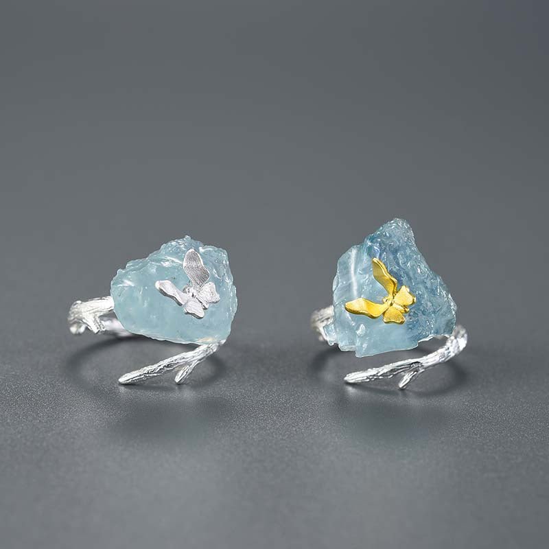 Aquamarine Butterfly - Adjustable Ring | NEW