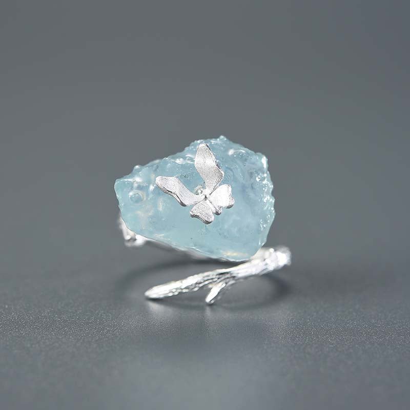 Aquamarine Butterfly - Adjustable Ring | NEW