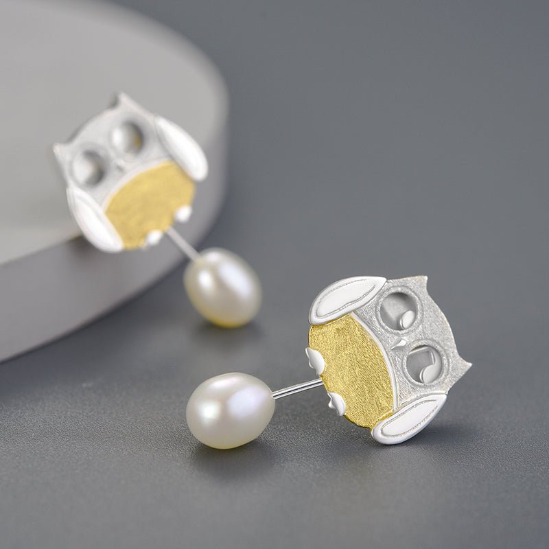 Búhos de perlas - Pendientes de botón
