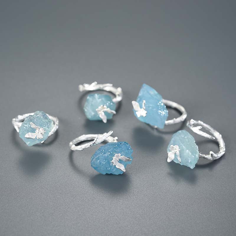 Aquamarine Butterfly - Adjustable Ring | NEW