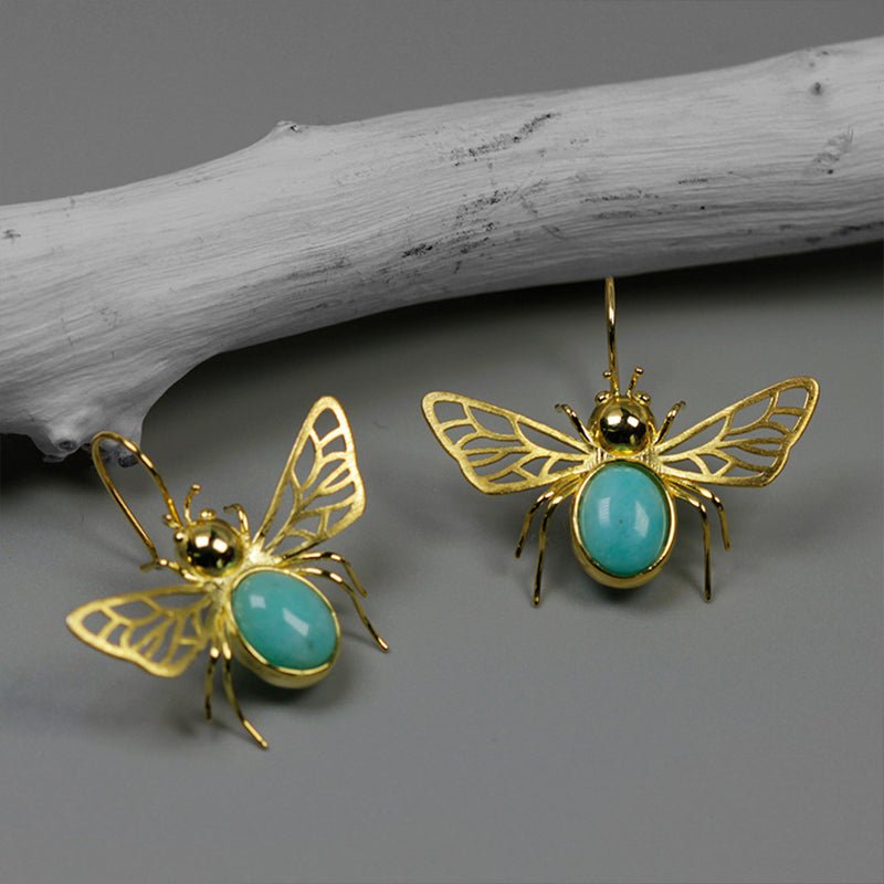 Amazonite Honeybee - Dangle Earrings | NEW - MetalVoque