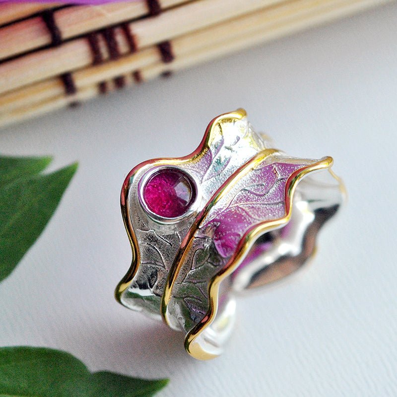Tourmaline Leaf - Adjustable Ring - MetalVoque