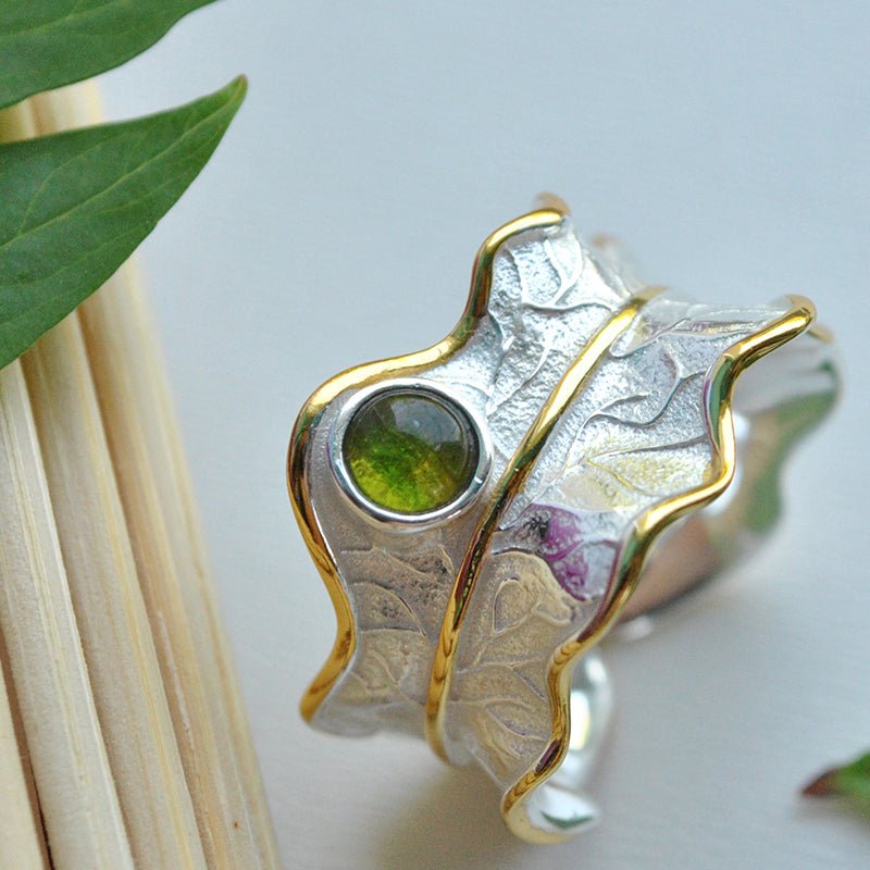 Tourmaline Leaf - Adjustable Ring - MetalVoque