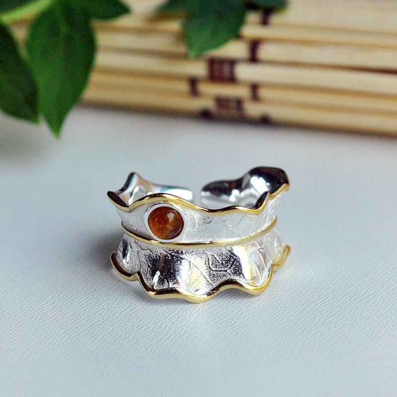 Tourmaline Leaf - Adjustable Ring - MetalVoque