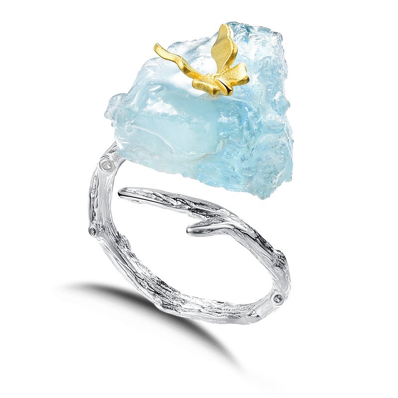 Aquamarine Butterfly - Adjustable Ring | NEW