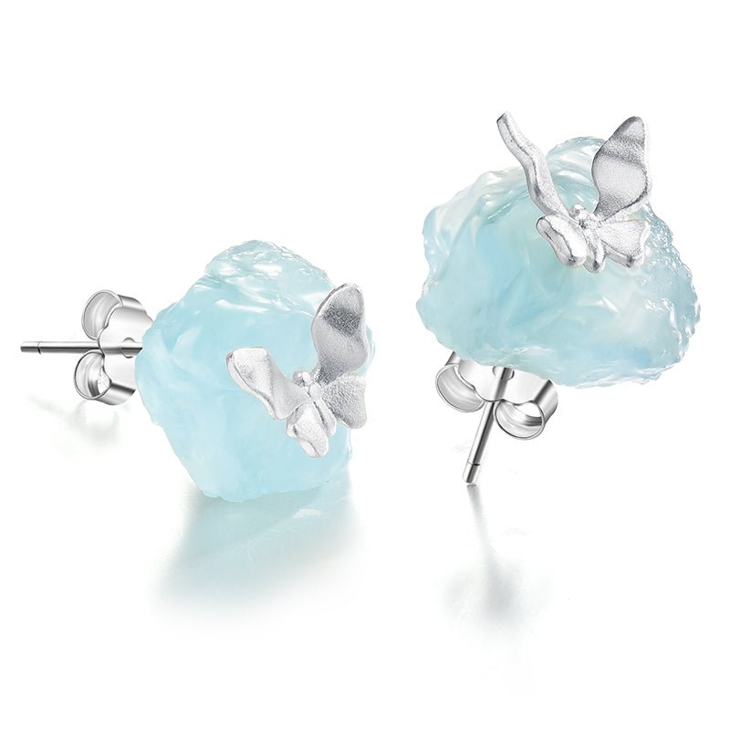 Aquamarine Butterfly - Stud Earrings