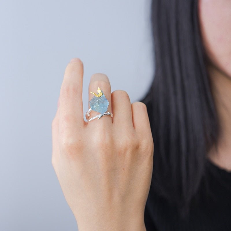 Aquamarine Butterfly - Adjustable Ring | NEW