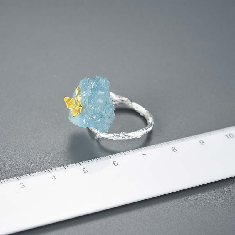 Aquamarine Butterfly - Adjustable Ring | NEW