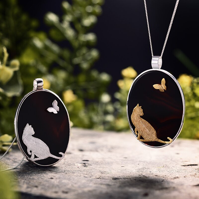 Cat and Butterfly - Handmade Pendant