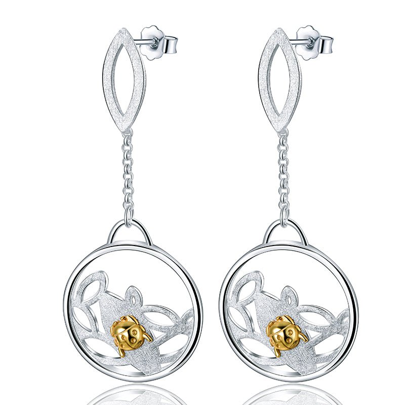 Lotus Ladybug - Dangle Earrings