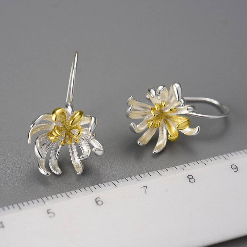 Chrysanthemum Flower - Dangle Earrings