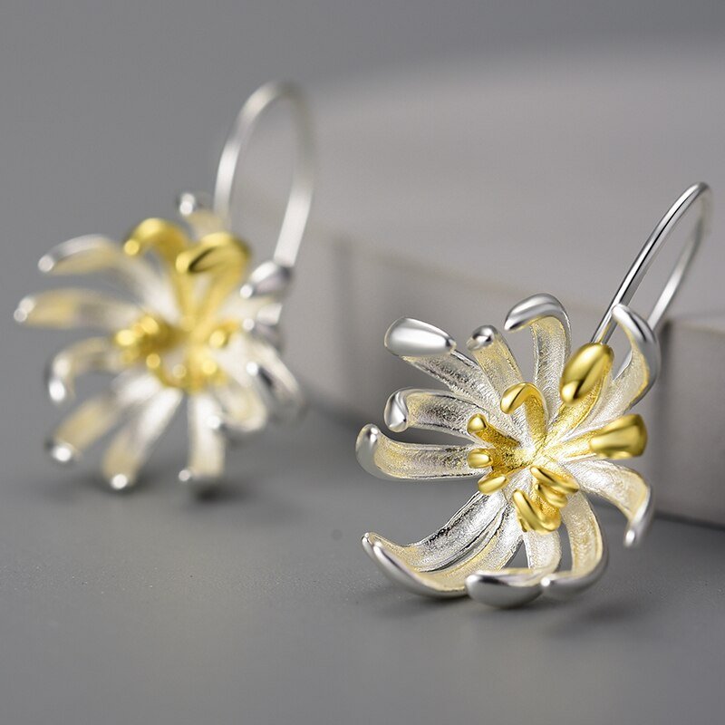 Chrysanthemum Flower - Dangle Earrings