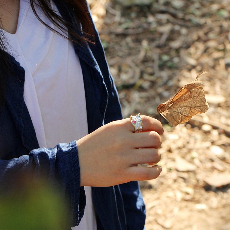 Tourmaline Leaf - Adjustable Ring - MetalVoque