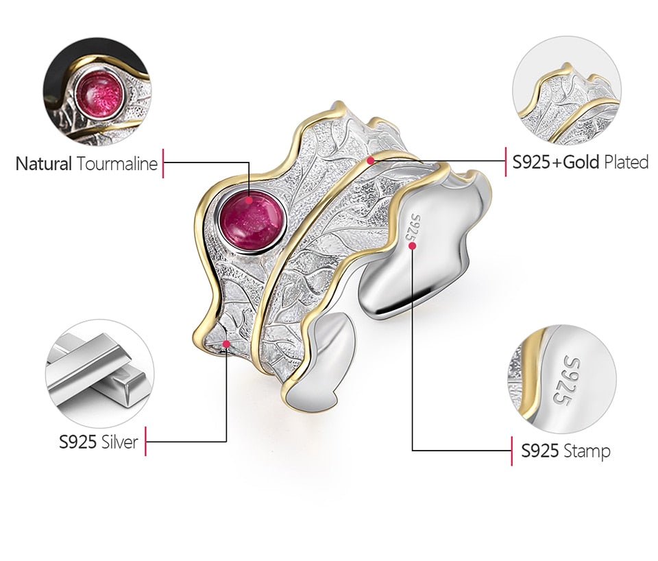 Tourmaline Leaf - Adjustable Ring - MetalVoque