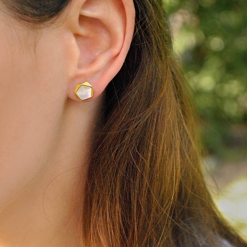 Marble Pentagon - Stud Earrings