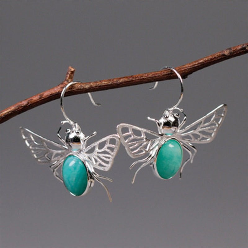 Amazonite Honeybee - Dangle Earrings | NEW - MetalVoque