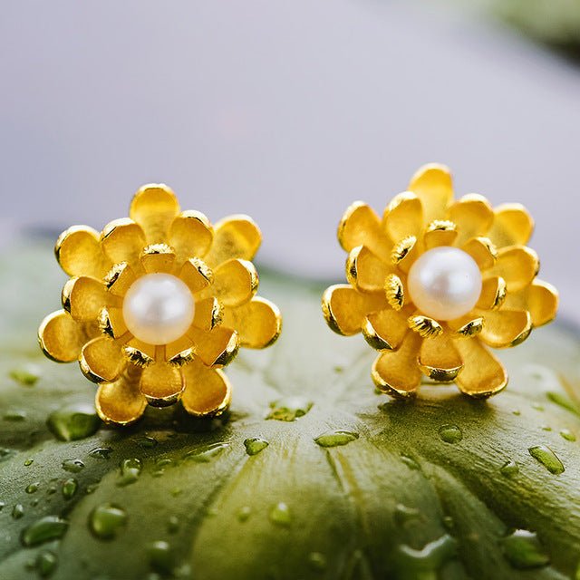 Pearl Lotus - Stud Earrings